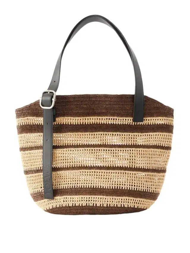 Loewe + Paula's Ibiza Loop Basket Leather-trimmed Raffia Tote