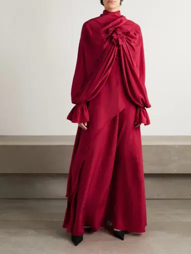Alexander McQueen Cape-effect Ruffled Draped Silk-habotai Gown | Thumbnail 2