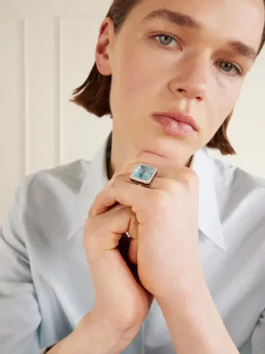 Ileana Makri Atlantis 18-karat White Gold, Aquamarine, Blackened And White Diamond Ring | Thumbnail 2