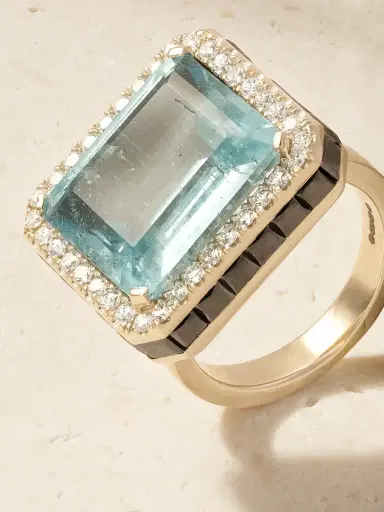 Ileana Makri Atlantis 18-karat White Gold, Aquamarine, Blackened And White Diamond Ring | Thumbnail 4