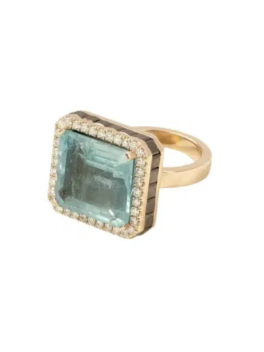 Ileana Makri Atlantis 18-karat White Gold, Aquamarine, Blackened And White Diamond Ring | Thumbnail 1