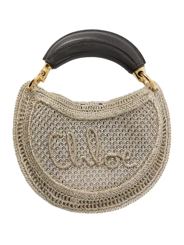 Summer Banana Leather-trimmed Metallic Crocheted Tote