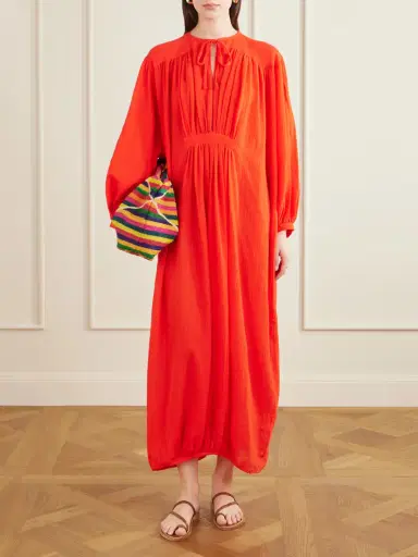 Les Vacances D’Irina Hazy Gathered Cotton Maxi Dress | Thumbnail 2 Les Vacances D’Irina Hazy Gathered Cotton Maxi Dress | Thumbnail 2