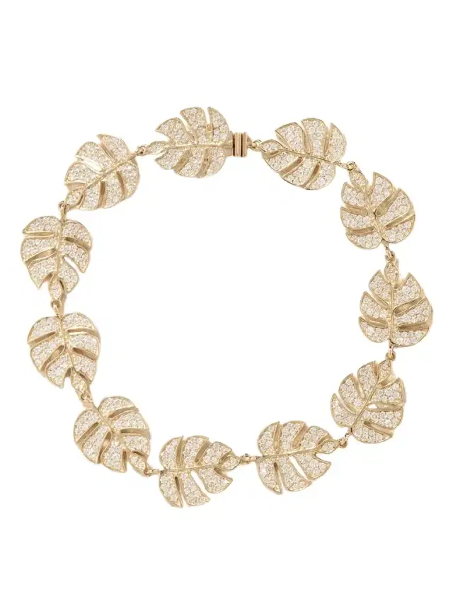 Sydney Evan Monstera Leaf Eternity 14-karat Gold Diamond Bracelet