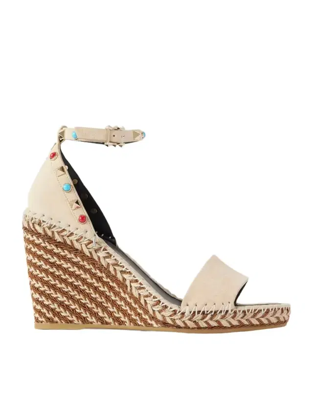 Rockstud 105 Bead-embellished Suede Espadrille Wedge Sandals