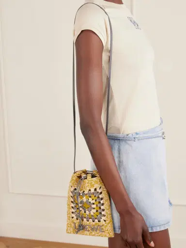 Loewe + Paula's Ibiza Leather-trimmed Crocheted Raffia Bucket Bag | Thumbnail 2 Loewe + Paula's Ibiza Leather-trimmed Crocheted Raffia Bucket Bag | Thumbnail 2