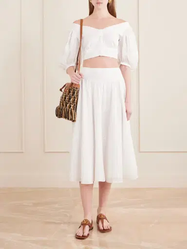 Thierry Colson Pamela Pleated Broderie Anglaise Cotton Midi Skirt | Thumbnail 2