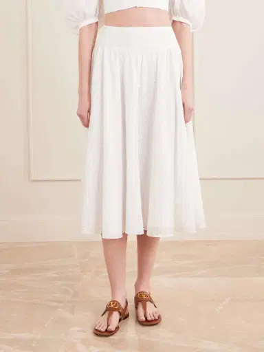 Thierry Colson Pamela Pleated Broderie Anglaise Cotton Midi Skirt | Thumbnail 3