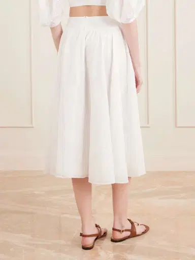 Thierry Colson Pamela Pleated Broderie Anglaise Cotton Midi Skirt | Thumbnail 4