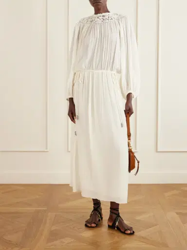 Isabel Marant Nydia Lace-trimmed Bead-embellished Silk-chiffon Midi Dress | Thumbnail 2 Isabel Marant Nydia Lace-trimmed Bead-embellished Silk-chiffon Midi Dress | Thumbnail 2