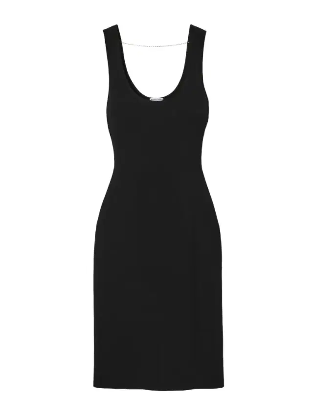 Chain-embellished Ribbed-knit Dress