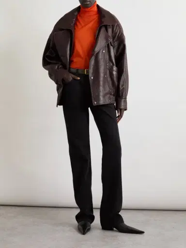 Saint Laurent Oversized Double-breasted Paneled Leather Jacket | Thumbnail 2
