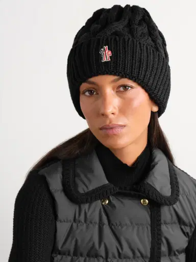 Moncler Grenoble Appliquéd Cable-knit Wool Beanie | Thumbnail 2 Moncler Grenoble Appliquéd Cable-knit Wool Beanie | Thumbnail 2