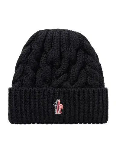 Moncler Grenoble Appliquéd Cable-knit Wool Beanie | Thumbnail 1 Moncler Grenoble Appliquéd Cable-knit Wool Beanie | Thumbnail 1