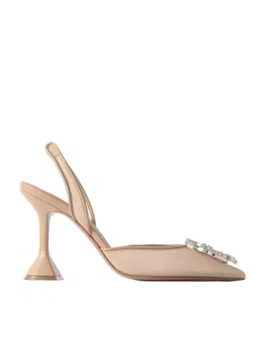 Amina Muaddi Begum Crystal-embellished Leather-trimmed Mesh Slingback Pumps | Thumbnail 1 Amina Muaddi Begum Crystal-embellished Leather-trimmed Mesh Slingback Pumps | Thumbnail 1