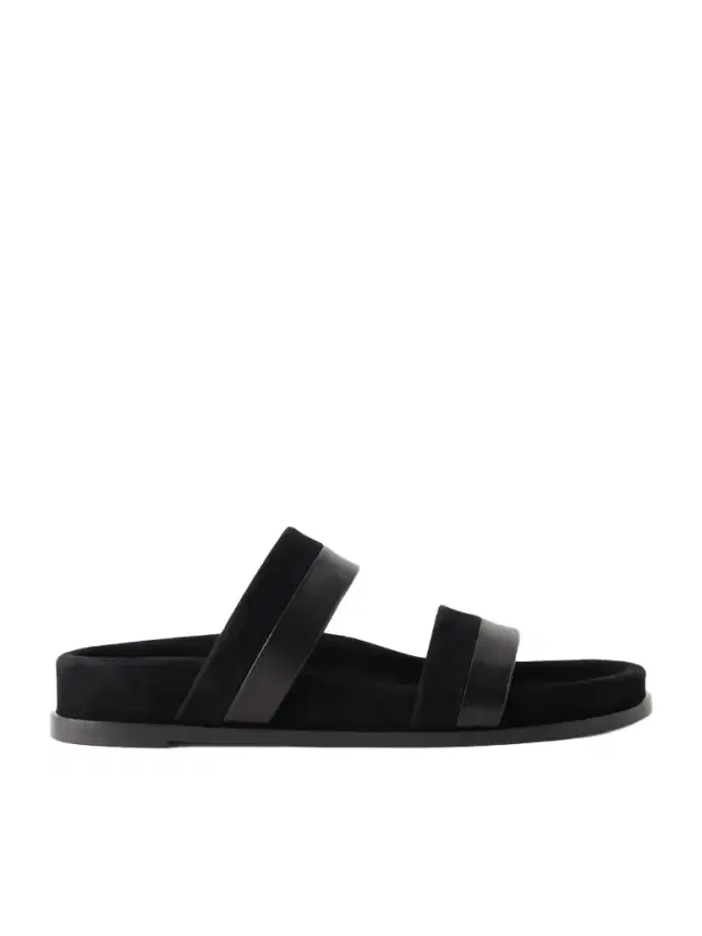 Low Striker Paneled Suede And Leather Sandals
