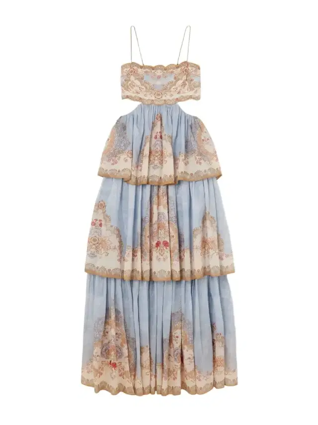 Daylight Cutout Tiered Printed Cotton-blend Voile Maxi Dress