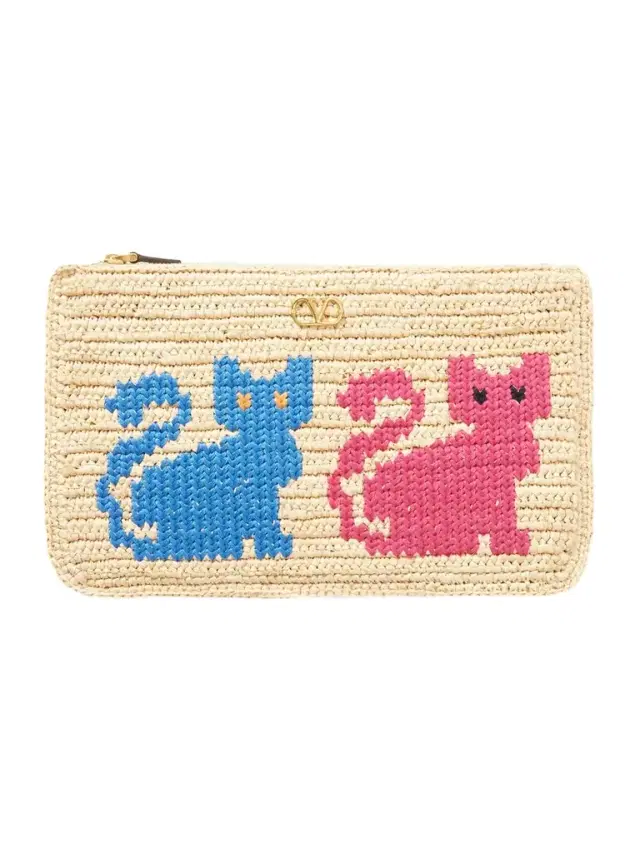 Embroidered Raffia Clutch