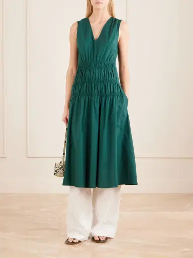 Proenza Schouler White Label Loren Shirred Cotton-blend Poplin Midi Dress | Thumbnail 2 Proenza Schouler White Label Loren Shirred Cotton-blend Poplin Midi Dress | Thumbnail 2