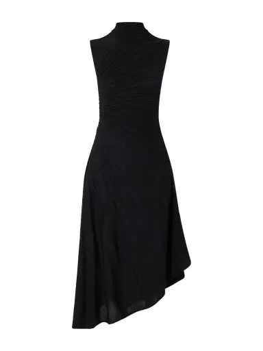 Alaïa Asymmetric Ribbed Wool Turtleneck Midi Dress | Thumbnail 1 Alaïa Asymmetric Ribbed Wool Turtleneck Midi Dress | Thumbnail 1