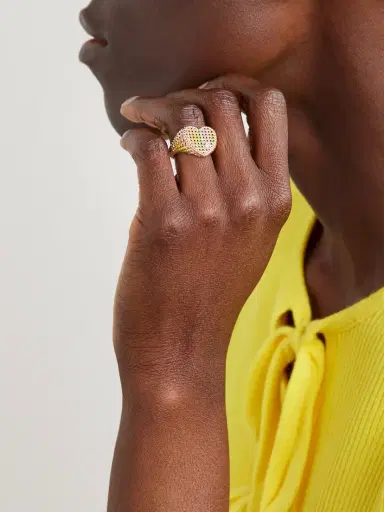 Yvonne Léon Chevaliere Coeur 9-karat Gold, Diamond And Enamel Ring | Thumbnail 2