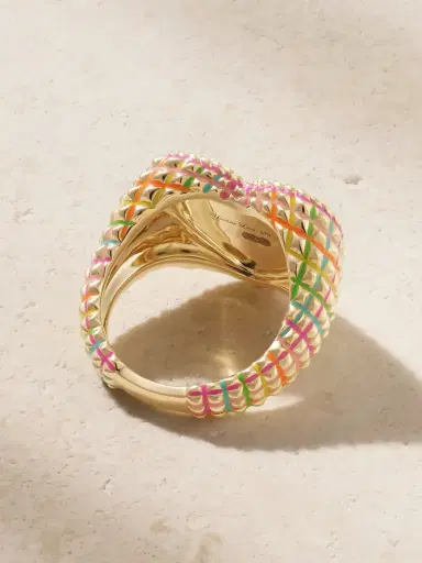 Yvonne Léon Chevaliere Coeur 9-karat Gold, Diamond And Enamel Ring | Thumbnail 3