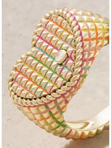 Yvonne Léon Chevaliere Coeur 9-karat Gold, Diamond And Enamel Ring | Thumbnail 4