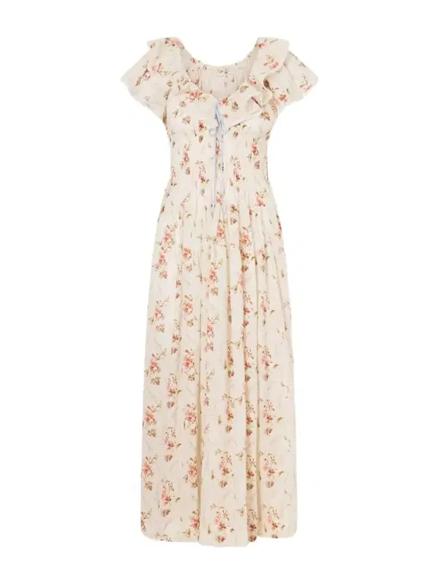 Illiana Lace-trimmed Shirred Floral-print Organic Cotton Dress Illiana Lace-trimmed Shirred Floral-print Organic Cotton Dress