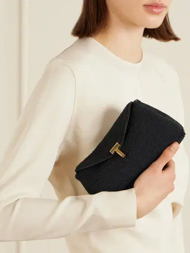 TOTEME Mini T-lock Leather-trimmed Woven Clutch | Thumbnail 2 TOTEME Mini T-lock Leather-trimmed Woven Clutch | Thumbnail 2