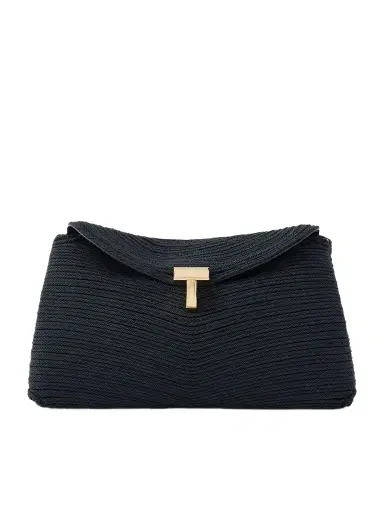 TOTEME Mini T-lock Leather-trimmed Woven Clutch | Thumbnail 1 TOTEME Mini T-lock Leather-trimmed Woven Clutch | Thumbnail 1