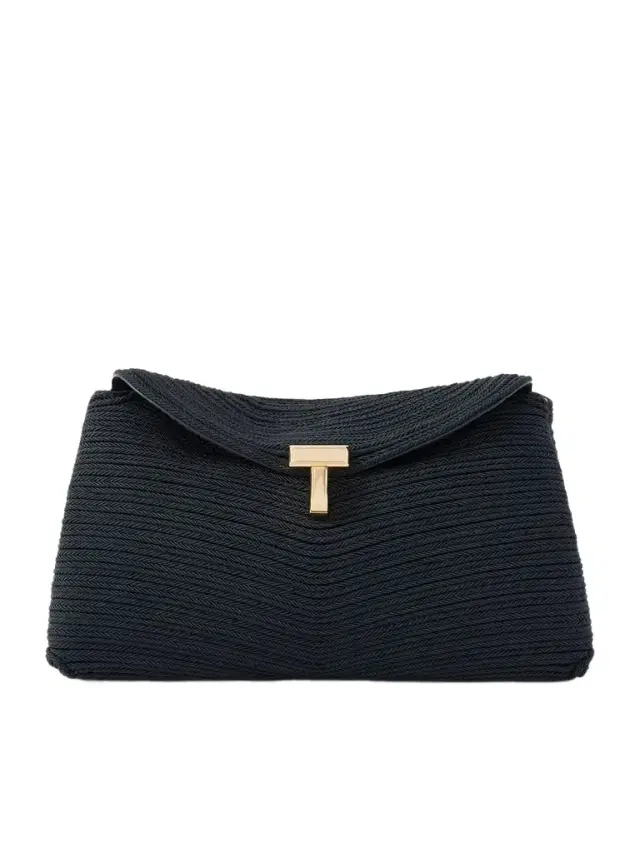 Mini T-lock Leather-trimmed Woven Clutch