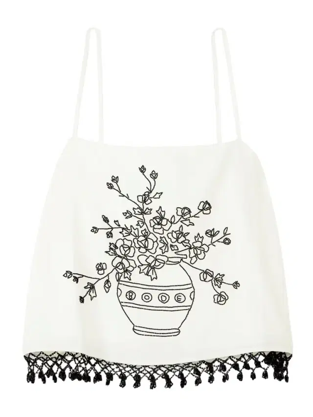 Rosebloom Cropped Bead-embellished Fringed Cotton And Silk-blend Top