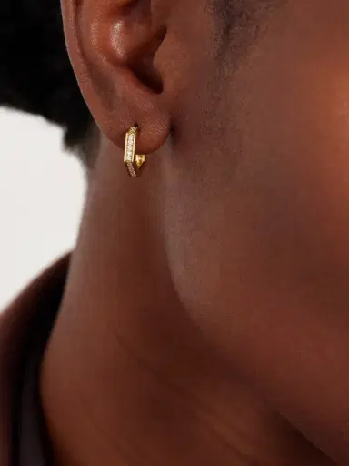 KOLOURS JEWELRY Hexagon Small 18-karat Gold Diamond Hoop Earrings | Thumbnail 2