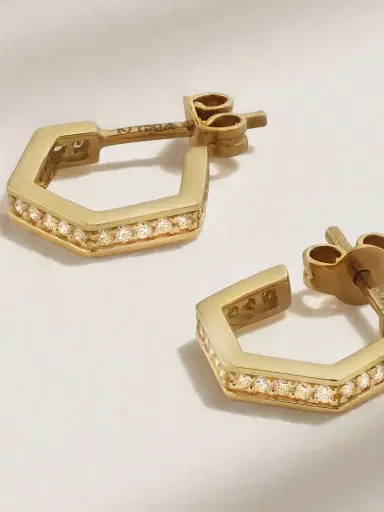 KOLOURS JEWELRY Hexagon Small 18-karat Gold Diamond Hoop Earrings | Thumbnail 3