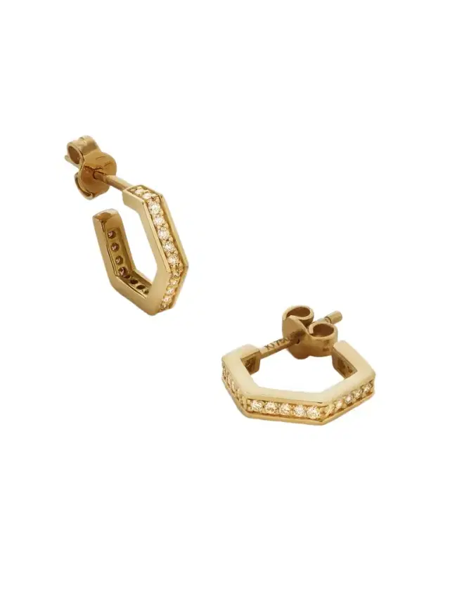 Hexagon Small 18-karat Gold Diamond Hoop Earrings