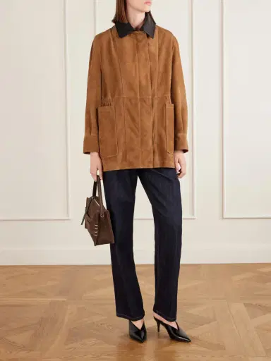 Nour Hammour Grange Gathered Leather-trimmed Suede Jacket | Thumbnail 2