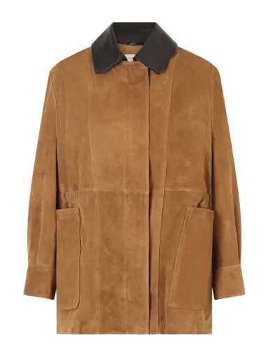 Nour Hammour Grange Gathered Leather-trimmed Suede Jacket | Thumbnail 1