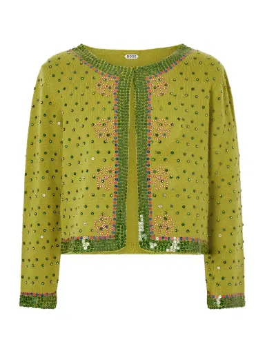 BODE Fairy Floss Cropped Embellished Wool And Cashmere-blend Cardigan | Thumbnail 1 BODE Fairy Floss Cropped Embellished Wool And Cashmere-blend Cardigan | Thumbnail 1