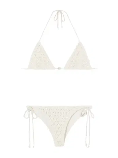 SARA CRISTINA Pearl Crocheted Cotton Triangle Bikini | Thumbnail 1 SARA CRISTINA Pearl Crocheted Cotton Triangle Bikini | Thumbnail 1