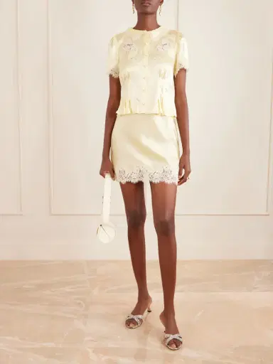 DÔEN Giulietta Lace-trimmed Silk-charmeuse Mini Skirt | Thumbnail 2 DÔEN Giulietta Lace-trimmed Silk-charmeuse Mini Skirt | Thumbnail 2