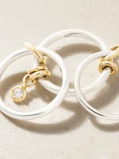 Spinelli Kilcollin Piera Set Of Three 18-karat Gold, Sterling Silver And Diamond Rings | Thumbnail 4