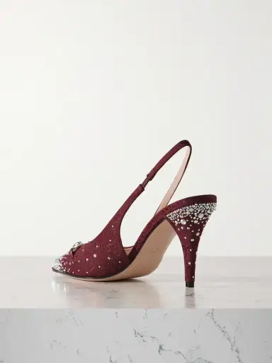 Gucci Erin Crystal-embellished Horsebit-detailed Canvas-jacquard Slingback Pumps | Thumbnail 3 Gucci Erin Crystal-embellished Horsebit-detailed Canvas-jacquard Slingback Pumps | Thumbnail 3