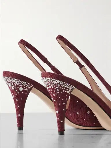 Gucci Erin Crystal-embellished Horsebit-detailed Canvas-jacquard Slingback Pumps | Thumbnail 4 Gucci Erin Crystal-embellished Horsebit-detailed Canvas-jacquard Slingback Pumps | Thumbnail 4
