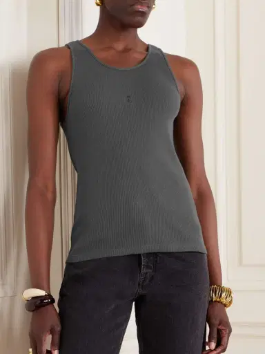 Saint Laurent Cassandre Embroidered Ribbed Cotton-jersey Tank | Thumbnail 3 Saint Laurent Cassandre Embroidered Ribbed Cotton-jersey Tank | Thumbnail 3
