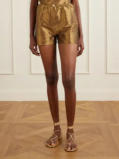 SARA CRISTINA Playa Pearl-embellished Silk-shantung Shorts | Thumbnail 3