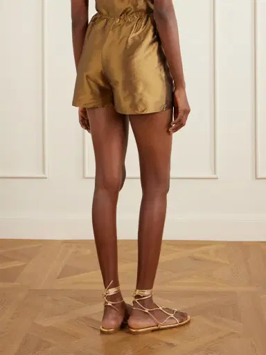 SARA CRISTINA Playa Pearl-embellished Silk-shantung Shorts | Thumbnail 4