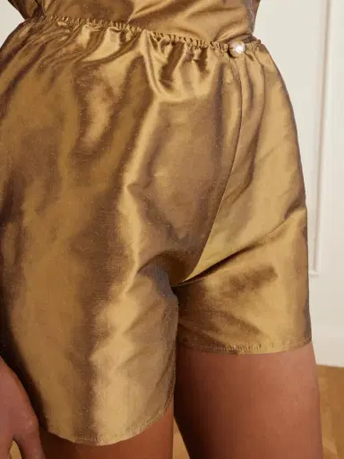 SARA CRISTINA Playa Pearl-embellished Silk-shantung Shorts | Thumbnail 5