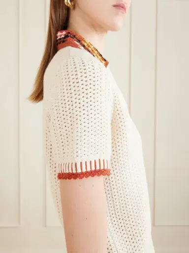 ESCVDO Lauri Crocheted Cotton Polo Shirt | Thumbnail 4 ESCVDO Lauri Crocheted Cotton Polo Shirt | Thumbnail 4
