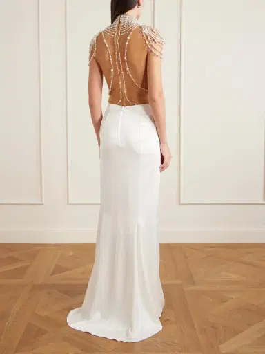 Clio Peppiatt Zsa Zsa Draped Gathered Embellished Mesh And Satin Gown | Thumbnail 4 Clio Peppiatt Zsa Zsa Draped Gathered Embellished Mesh And Satin Gown | Thumbnail 4