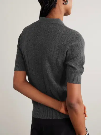 Lisa Yang Cristine Pointelle-knit Cotton And Cashmere-blend Polo Shirt | Thumbnail 3 Lisa Yang Cristine Pointelle-knit Cotton And Cashmere-blend Polo Shirt | Thumbnail 3